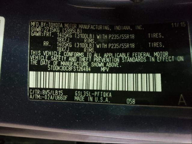 Photo 9 VIN: 5TDDK3DC8FS126484 - TOYOTA SIENNA XLE 