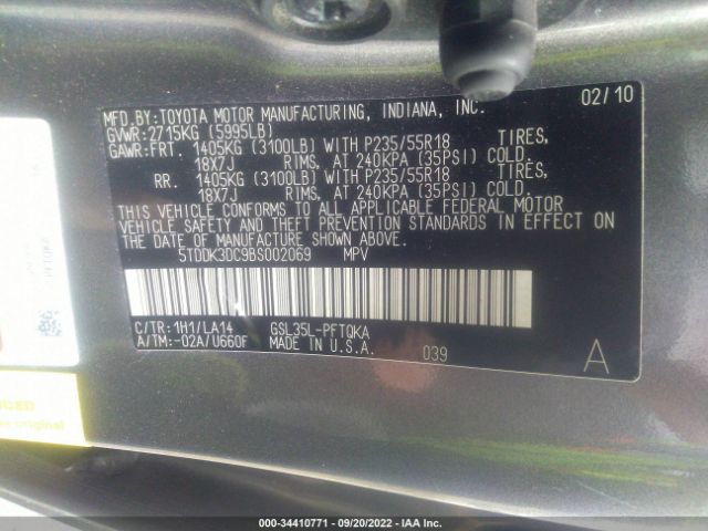 Photo 8 VIN: 5TDDK3DC9BS002069 - TOYOTA SIENNA 