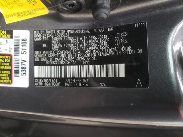 Photo 9 VIN: 5TDDK3DC9CS034117 - TOYOTA SIENNA XLE 