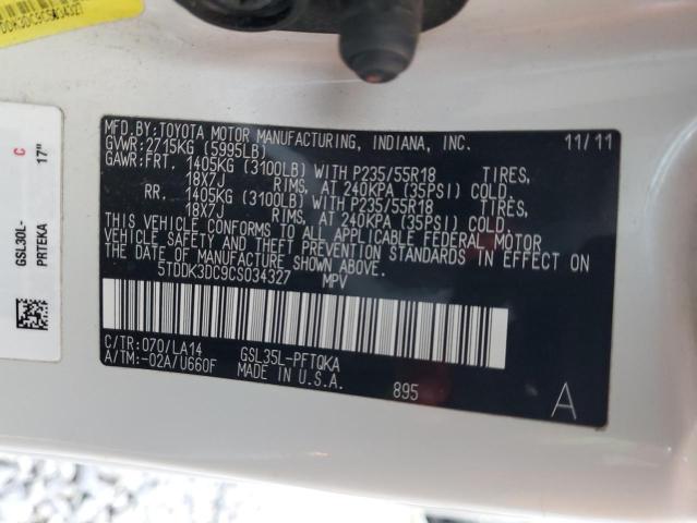 Photo 13 VIN: 5TDDK3DC9CS034327 - TOYOTA SIENNA XLE 