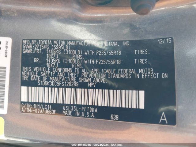 Photo 8 VIN: 5TDDK3DC9FS128289 - TOYOTA SIENNA 