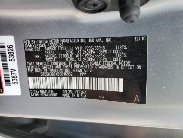 Photo 12 VIN: 5TDDK3DCXBS016952 - TOYOTA SIENNA XLE 