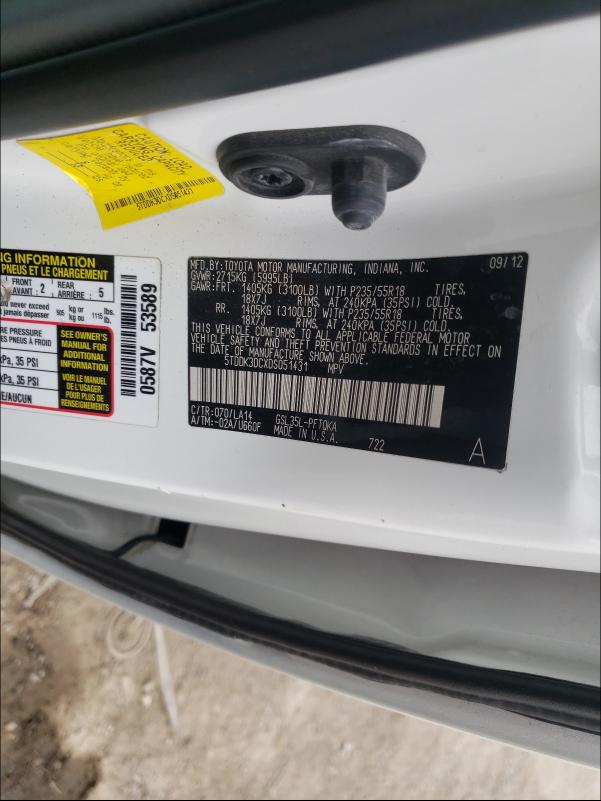 Photo 9 VIN: 5TDDK3DCXDS051431 - TOYOTA SIENNA XLE 