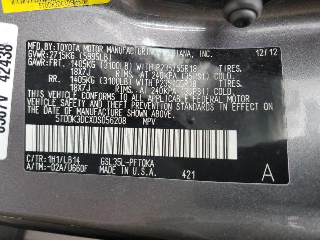 Photo 12 VIN: 5TDDK3DCXDS056208 - TOYOTA SIENNA XLE 