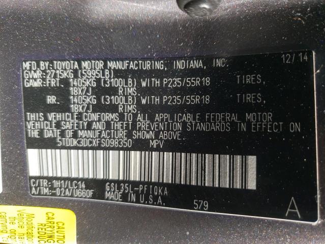 Photo 9 VIN: 5TDDK3DCXFS098350 - TOYOTA SIENNA XLE 