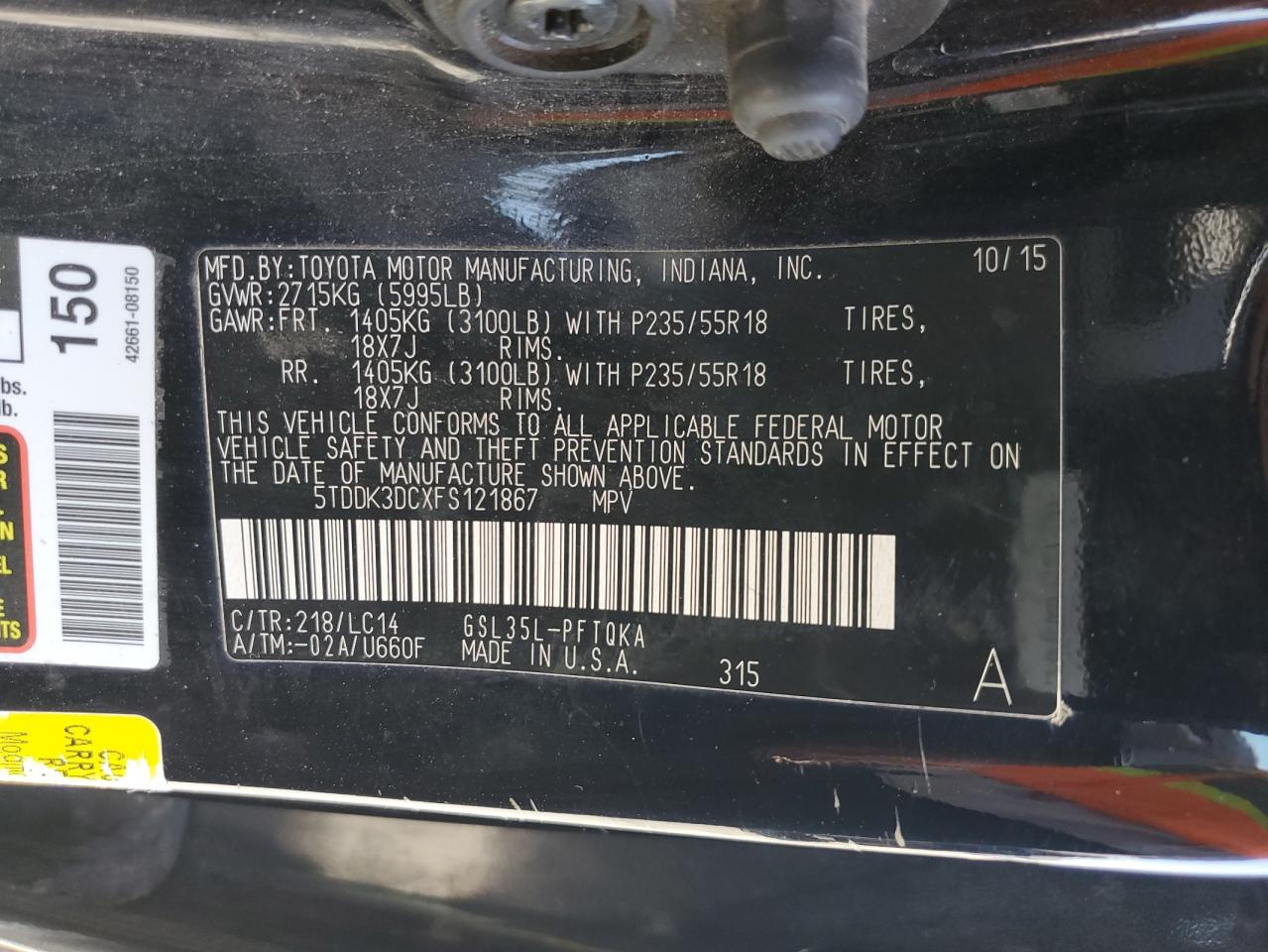 Photo 13 VIN: 5TDDK3DCXFS121867 - TOYOTA SIENNA 