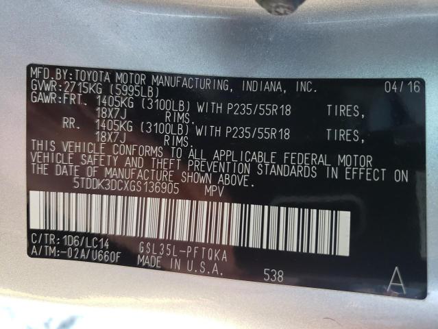 Photo 12 VIN: 5TDDK3DCXGS136905 - TOYOTA SIENNA XLE 