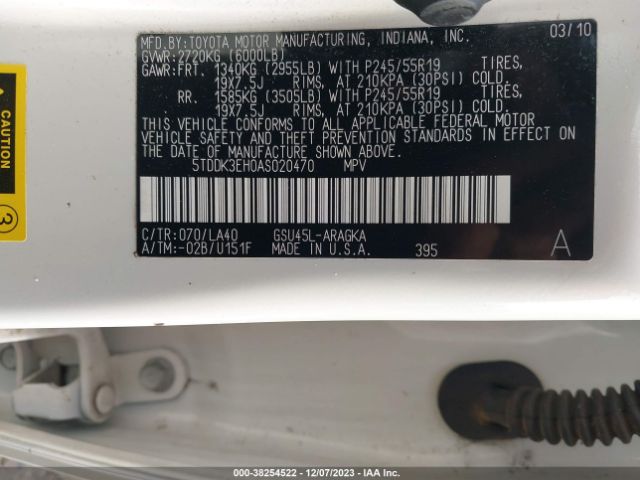 Photo 8 VIN: 5TDDK3EH0AS020470 - TOYOTA HIGHLANDER 