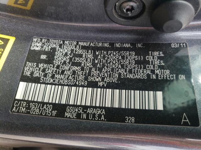 Photo 9 VIN: 5TDDK3EH0BS074949 - TOYOTA HIGHLANDER 