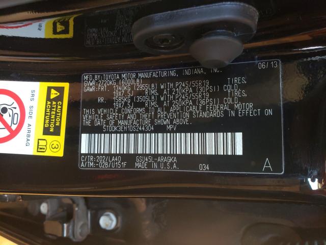 Photo 9 VIN: 5TDDK3EH1DS244304 - TOYOTA HIGHLANDER 