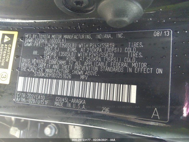 Photo 8 VIN: 5TDDK3EH3DS251626 - TOYOTA HIGHLANDER 