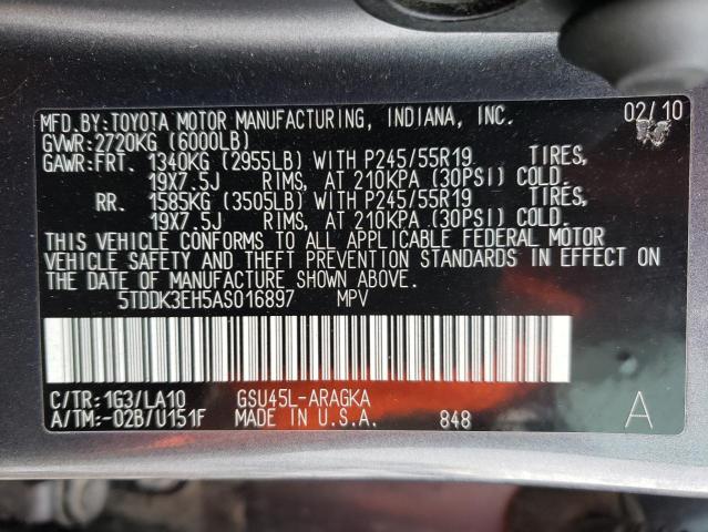 Photo 9 VIN: 5TDDK3EH5AS016897 - TOYOTA HIGHLANDER 