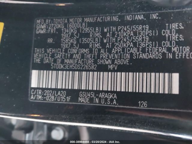 Photo 8 VIN: 5TDDK3EH5DS226582 - TOYOTA HIGHLANDER 