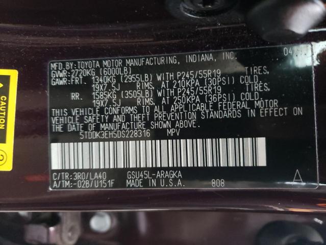 Photo 12 VIN: 5TDDK3EH5DS228316 - TOYOTA HIGHLANDER 