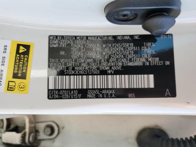 Photo 12 VIN: 5TDDK3EH6CS127669 - TOYOTA HIGHLANDER 