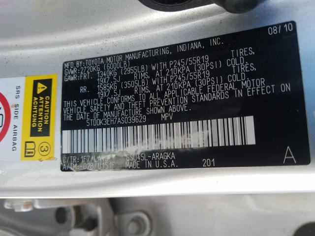 Photo 9 VIN: 5TDDK3EH7AS039629 - TOYOTA HIGHLANDER 