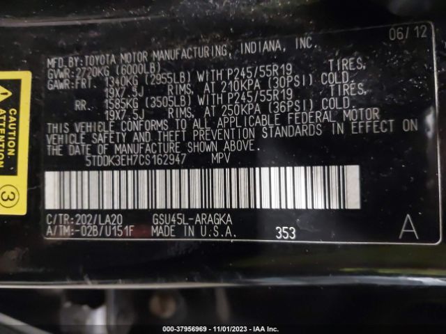 Photo 8 VIN: 5TDDK3EH7CS162947 - TOYOTA HIGHLANDER 