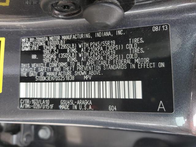 Photo 12 VIN: 5TDDK3EH7DS251838 - TOYOTA HIGHLANDER 