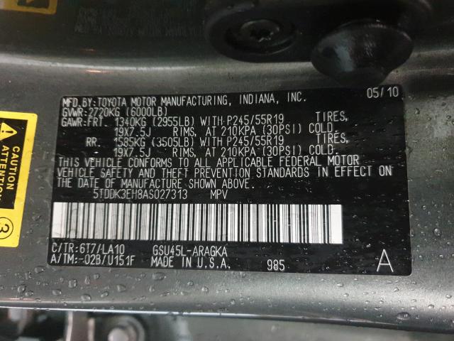 Photo 9 VIN: 5TDDK3EH8AS027313 - TOYOTA HIGHLANDER 