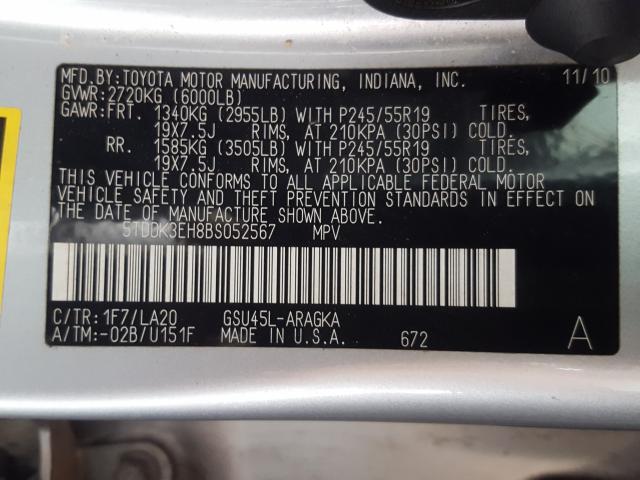 Photo 9 VIN: 5TDDK3EH8BS052567 - TOYOTA HIGHLANDER 