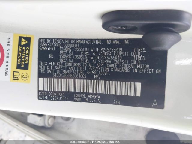 Photo 8 VIN: 5TDDK3EH9BS061889 - TOYOTA HIGHLANDER 