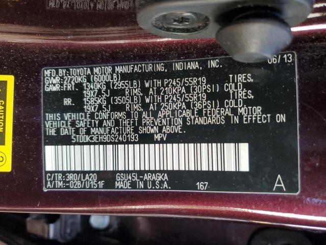 Photo 12 VIN: 5TDDK3EH9DS240193 - TOYOTA HIGHLANDER 