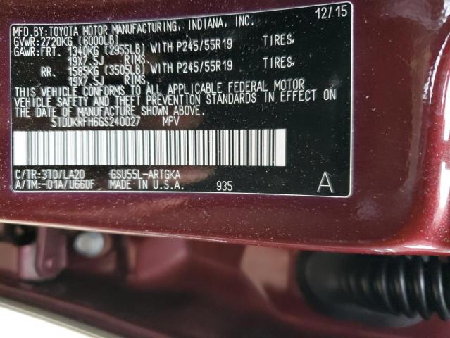 Photo 12 VIN: 5TDDKRFH6GS240027 - TOYOTA HIGHLANDER 