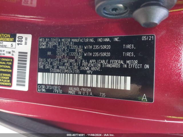 Photo 8 VIN: 5TDDRKEC0MS043195 - TOYOTA SIENNA 