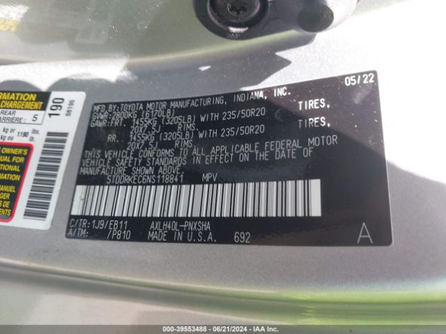 Photo 8 VIN: 5TDDRKEC6NS118841 - TOYOTA SIENNA 