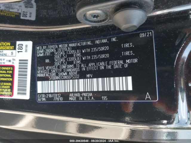 Photo 8 VIN: 5TDDRKECXNS075332 - TOYOTA SIENNA 