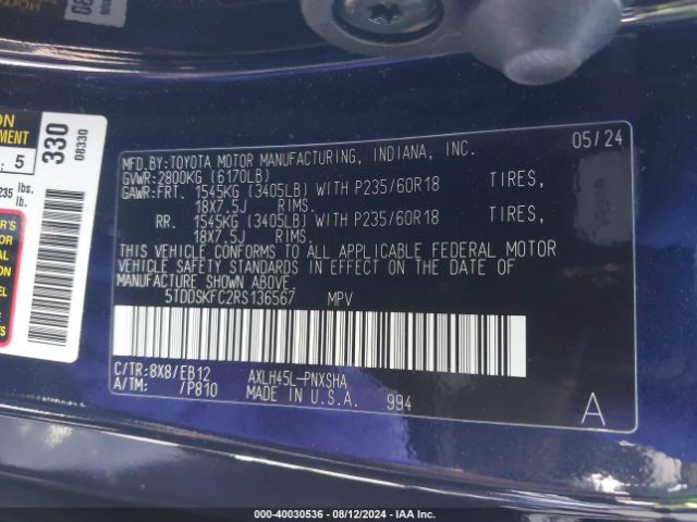 Photo 8 VIN: 5TDDSKFC2RS136567 - TOYOTA SIENNA 