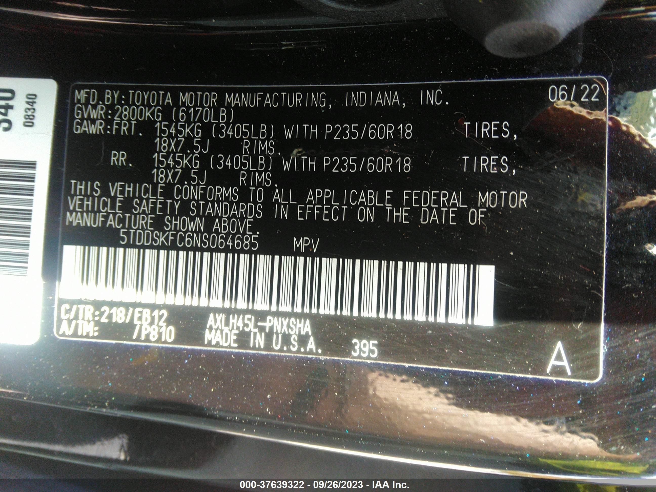 Photo 8 VIN: 5TDDSKFC6NS064685 - TOYOTA SIENNA 