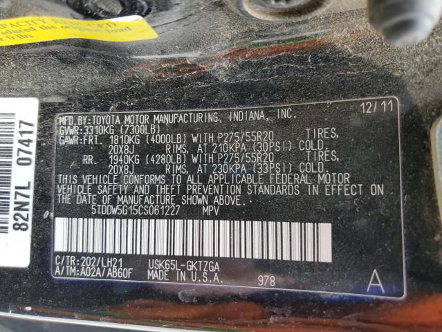 Photo 11 VIN: 5TDDW5G15CS061227 - TOYOTA SEQUOIA PL 