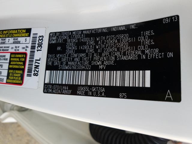 Photo 9 VIN: 5TDDW5G16ES094322 - TOYOTA SEQUOIA PL 