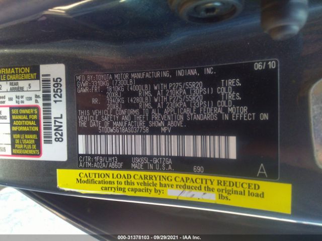 Photo 8 VIN: 5TDDW5G18AS037758 - TOYOTA SEQUOIA 