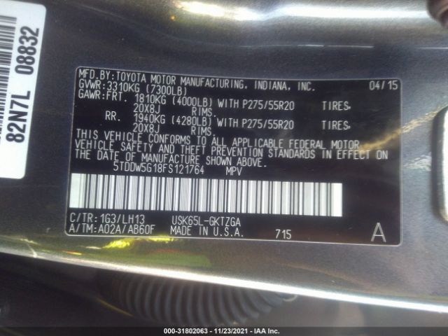 Photo 8 VIN: 5TDDW5G18FS121764 - TOYOTA SEQUOIA 