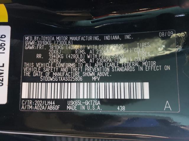 Photo 9 VIN: 5TDDW5G1XAS025806 - TOYOTA SEQUOIA PL 