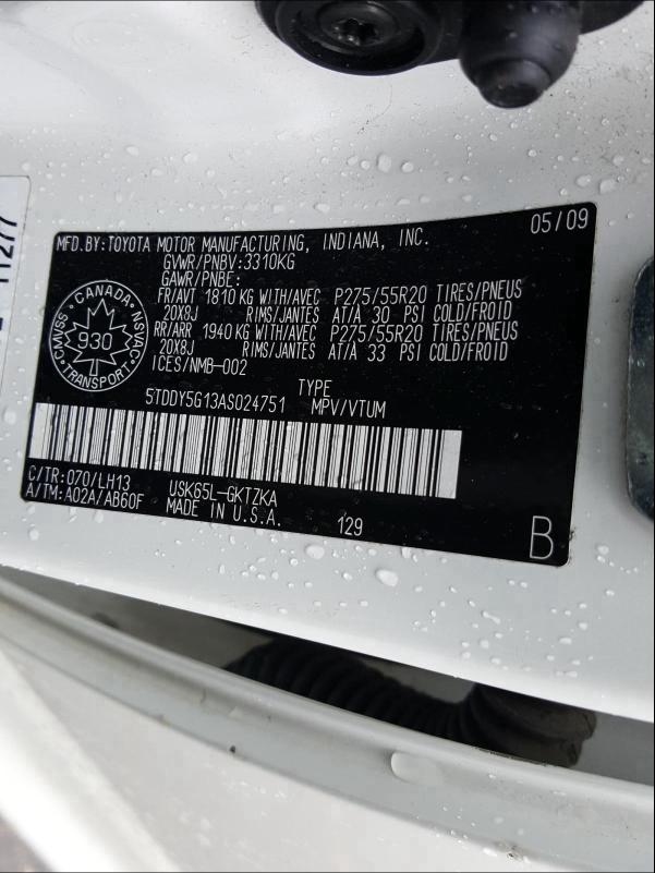 Photo 9 VIN: 5TDDY5G13AS024751 - TOYOTA SEQUOIA PL 