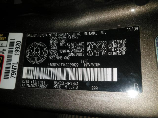 Photo 9 VIN: 5TDDY5G13AS029822 - TOYOTA SEQUOIA PL 