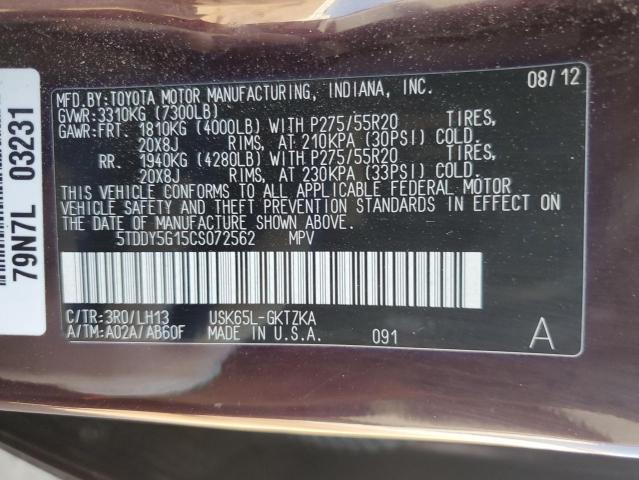 Photo 12 VIN: 5TDDY5G15CS072562 - TOYOTA SEQUOIA 