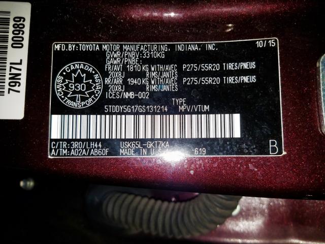 Photo 9 VIN: 5TDDY5G17GS131214 - TOYOTA SEQUOIA PL 