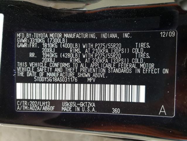 Photo 12 VIN: 5TDDY5G18AS031176 - TOYOTA SEQUOIA PL 