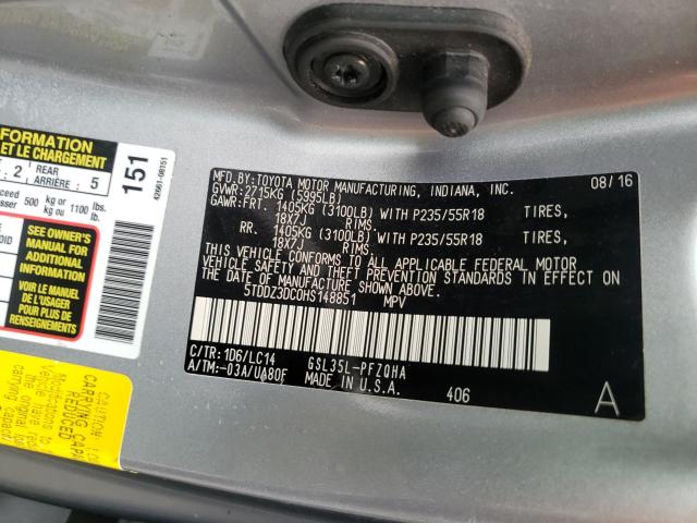 Photo 9 VIN: 5TDDZ3DC0HS148851 - TOYOTA SIENNA XLE 