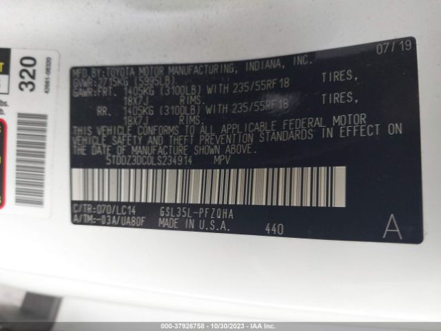 Photo 8 VIN: 5TDDZ3DC0LS234914 - TOYOTA SIENNA 