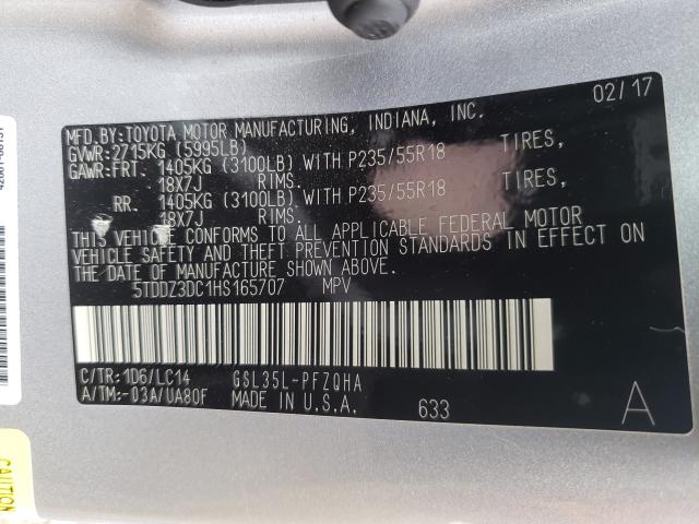 Photo 9 VIN: 5TDDZ3DC1HS165707 - TOYOTA SIENNA XLE 