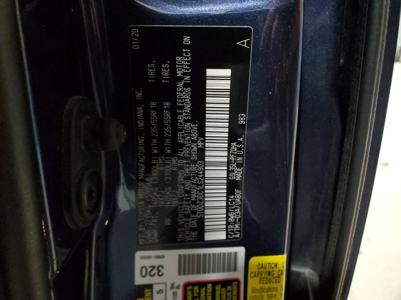 Photo 12 VIN: 5TDDZ3DC1LS244903 - TOYOTA SIENNA 