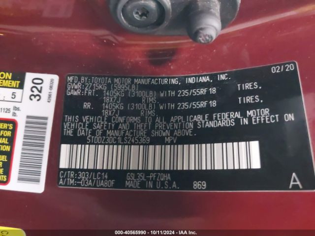 Photo 8 VIN: 5TDDZ3DC1LS245369 - TOYOTA SIENNA 