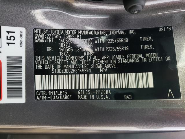 Photo 9 VIN: 5TDDZ3DC2HS149371 - TOYOTA SIENNA XLE 