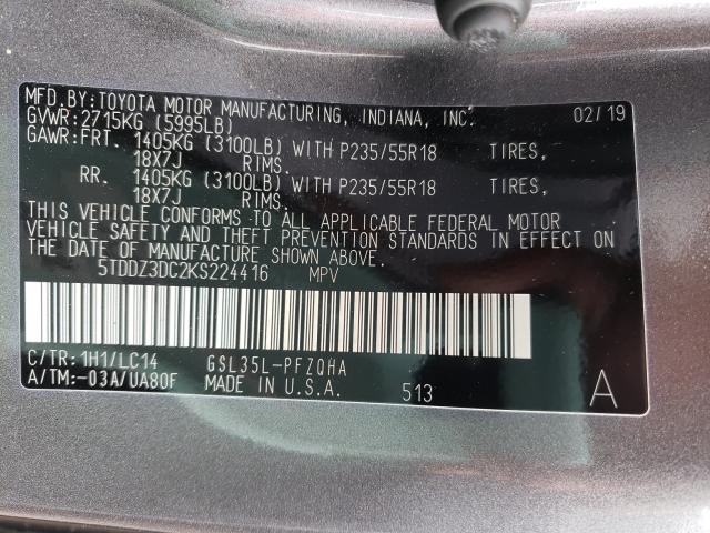 Photo 9 VIN: 5TDDZ3DC2KS224416 - TOYOTA SIENNA 