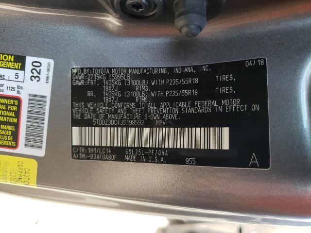 Photo 9 VIN: 5TDDZ3DC4JS198593 - TOYOTA SIENNA XLE 